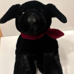 Ross Black Dog Plush Stuffed Animal Red Velvet Scarf Cute Toy Vintage "Ginger"
